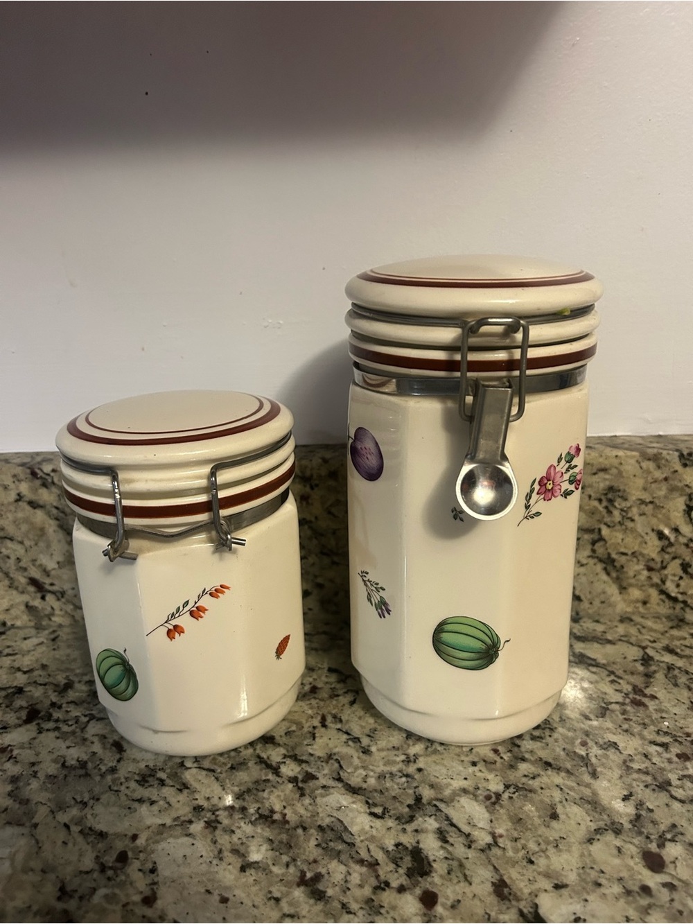 Vintage Hexagonal storage canisters pumpkin fall botanical ceramic